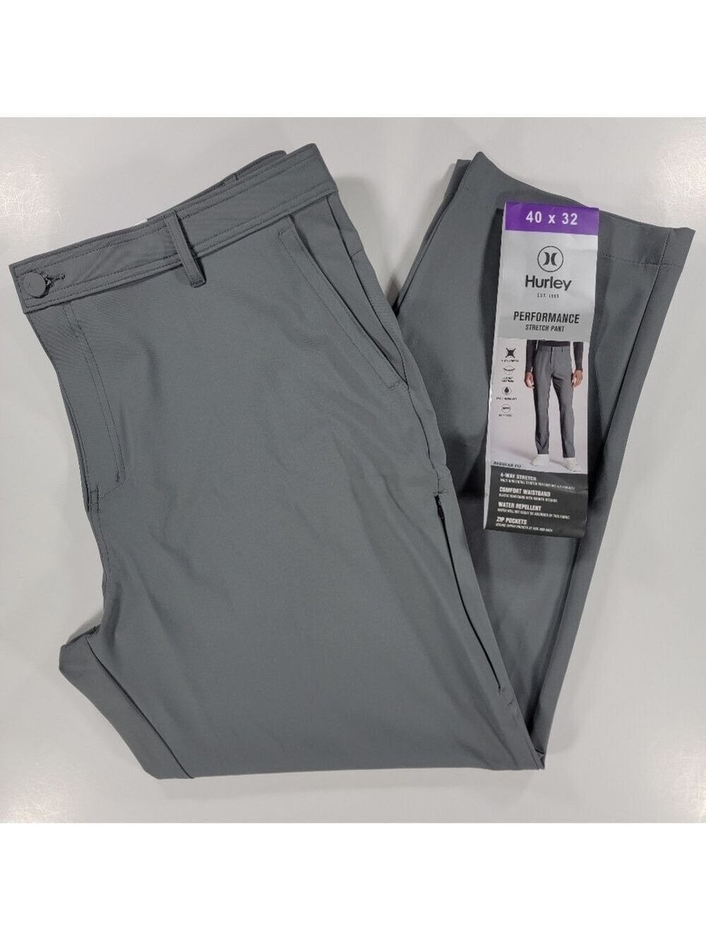 NEW Hurley Men's Regular Fit Performance Stretch Chino Pants Gray 40X32 NWT